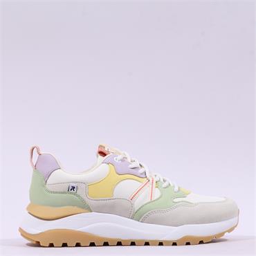 Rieker Laced Casual Fabric Trainer - White Pastel Combi